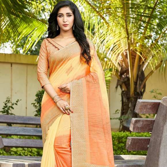 JHEAPS ORANGE COTTON DUAL SHADE WOVEN SAREE - Picture 2 of 4